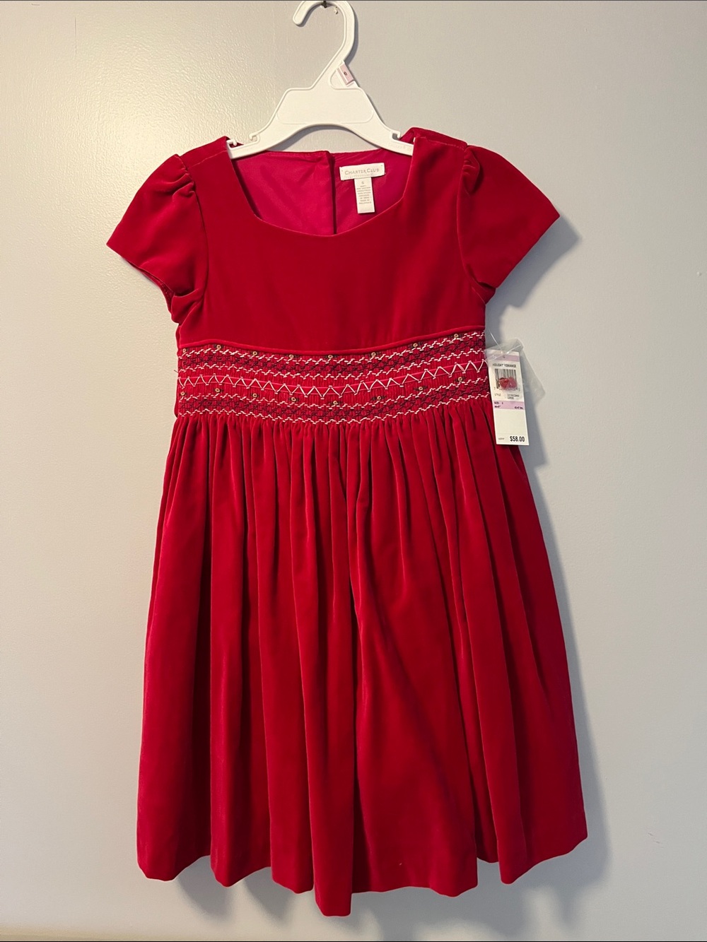 Charter Club Red Velvet Smocked Waist Holiday Dress
